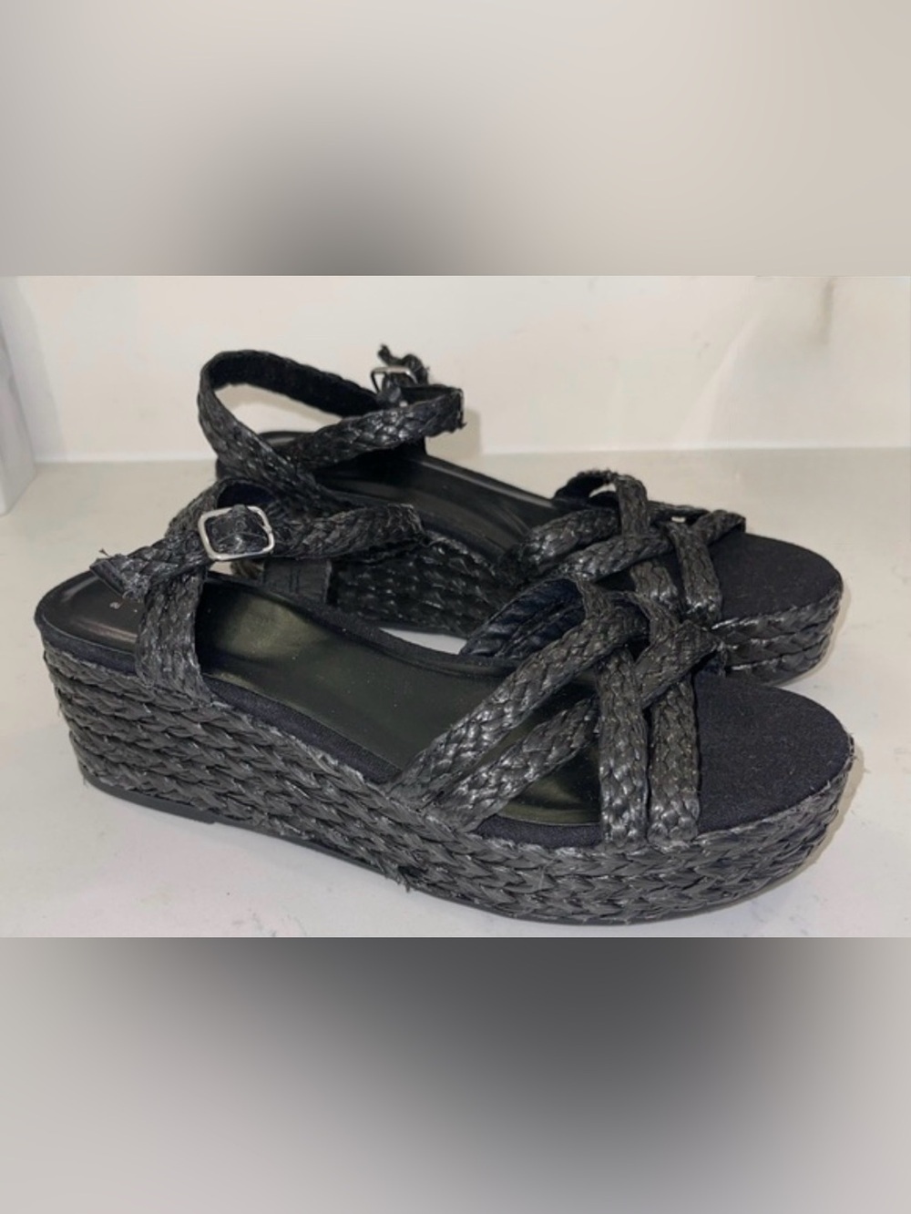 a new day Black Braided Ankle Wrap Sandals